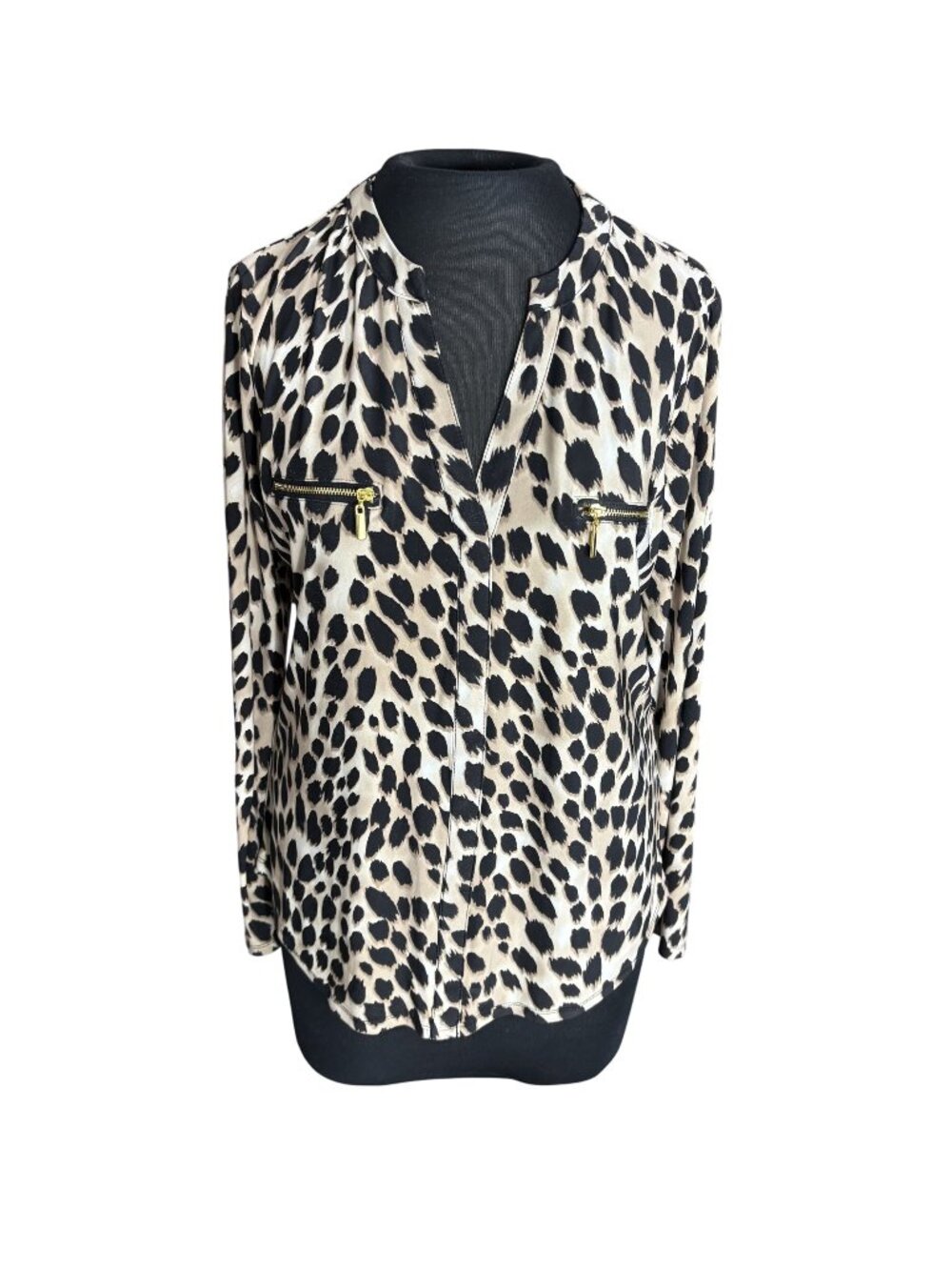 Animal Print Button-Down Blouse With Gold Zipper Accents By INC International Co